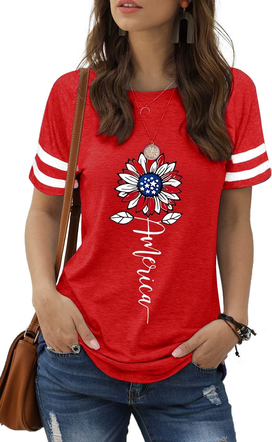 hcihgzr American Flag Shirts for Women 4th of July T-Shirt USA Flag Patriotic Shirt Stars and Stripes Summer Tees