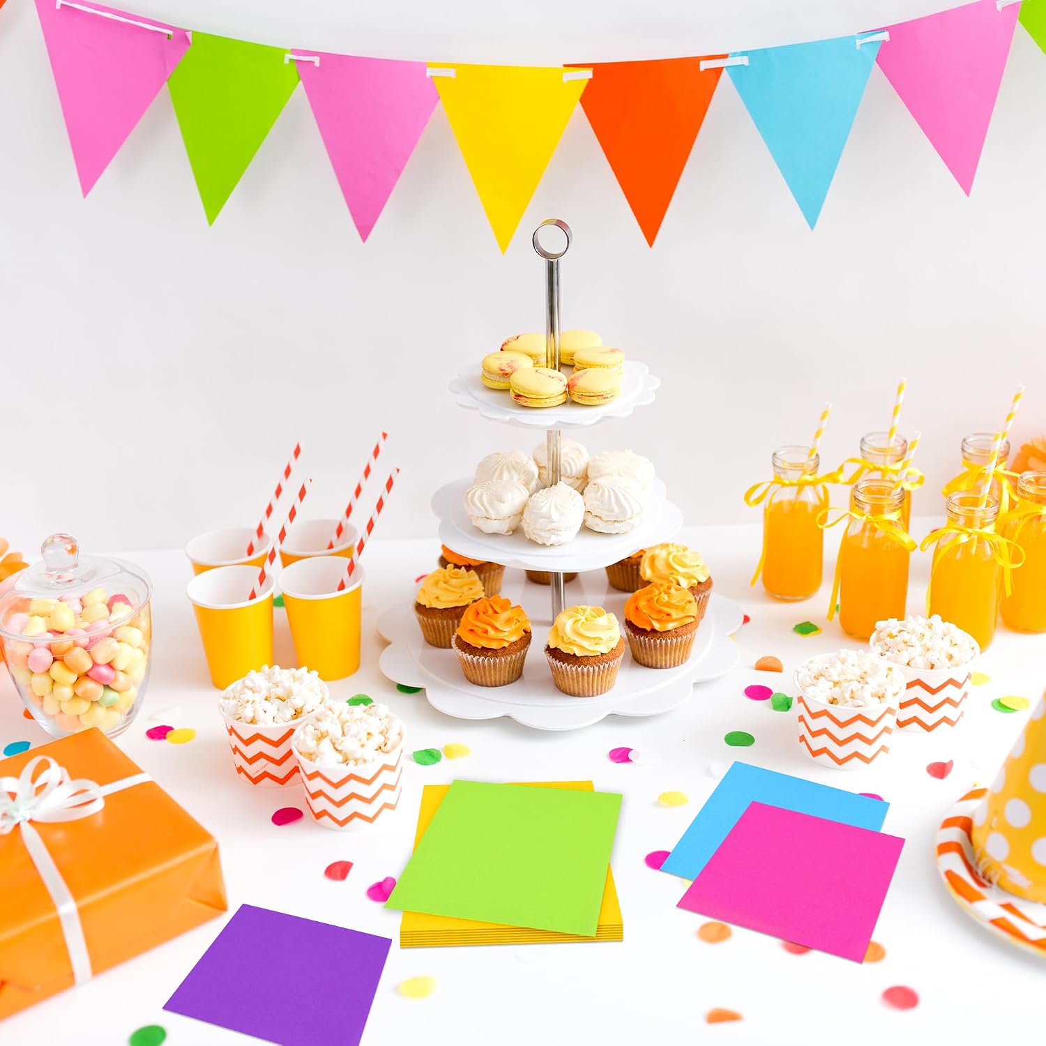 60 pcs Neon Napkins-Cocktail Double-Ply Colorful Birthday Party Napkins,Rainbow Colored Disposable Beverage Napkins-6.5 Inches,6 Colors