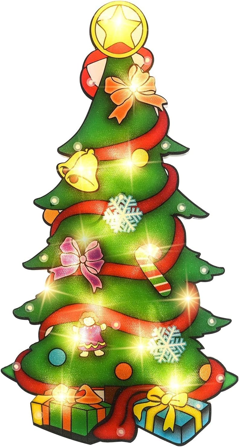 ALLADINBOX 17 Inch Lighted Christmas Tree Window Silhouette Christmas Decorations Build-in 12 LED - Wall Hanging/Table Mantel Light Up Holiday Ornament Indoor/Outdoor (2AA not Included)