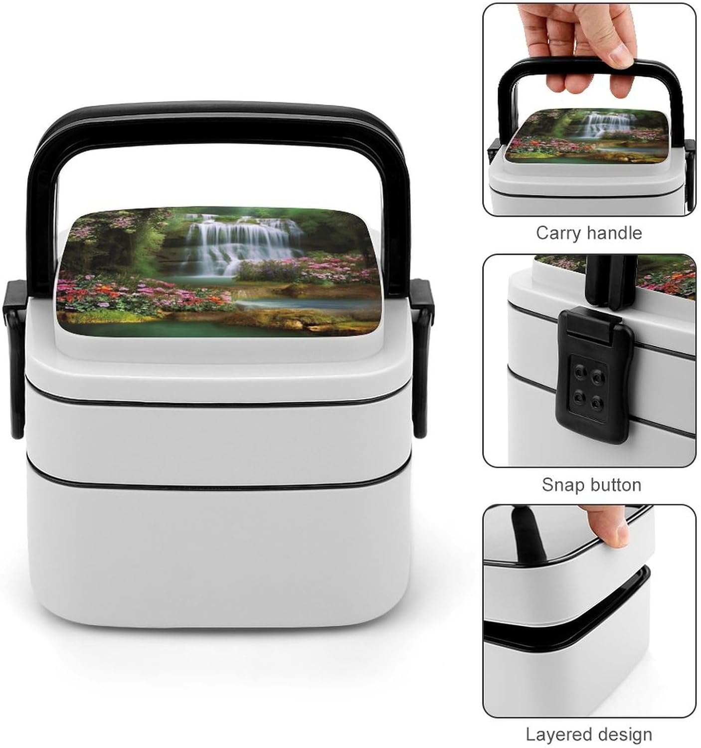 Adults Lunch Box Adult Bento Box Stackable Bento Box BPA-Free Waterfalls Flowers And Trees Lunch Box Food Container Ideal for Meal Prep, Work, And On The Go