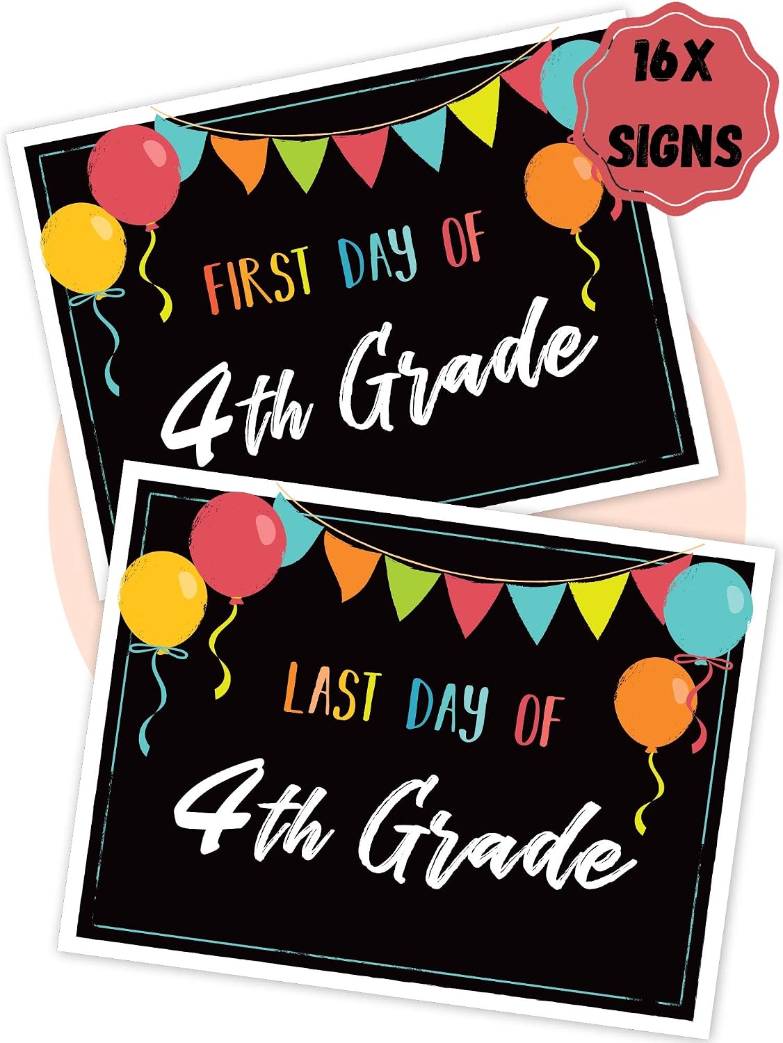 16x Beautiful First and Last Day of School Board Signs - Reversible 12" x 9" Back to School Cards for Kindergarten and School Graduation - The Perfect Photo Prop Chalkboard Signs for Lasting Memories