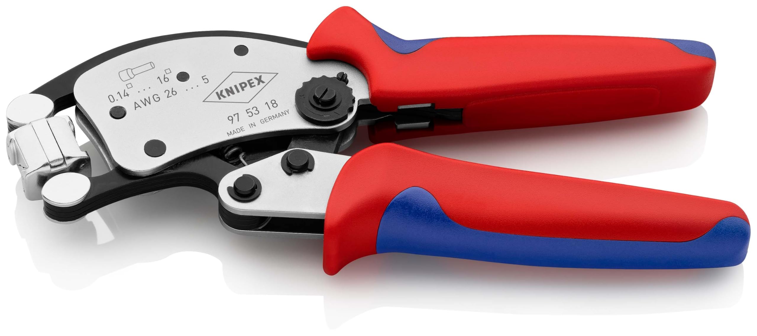 KNIPEX Twistor16 Crimpatrice per terminali a bussola, con regolazione automatica con testa di crimpaggio girevole cromata con impugnature, 97 53 18