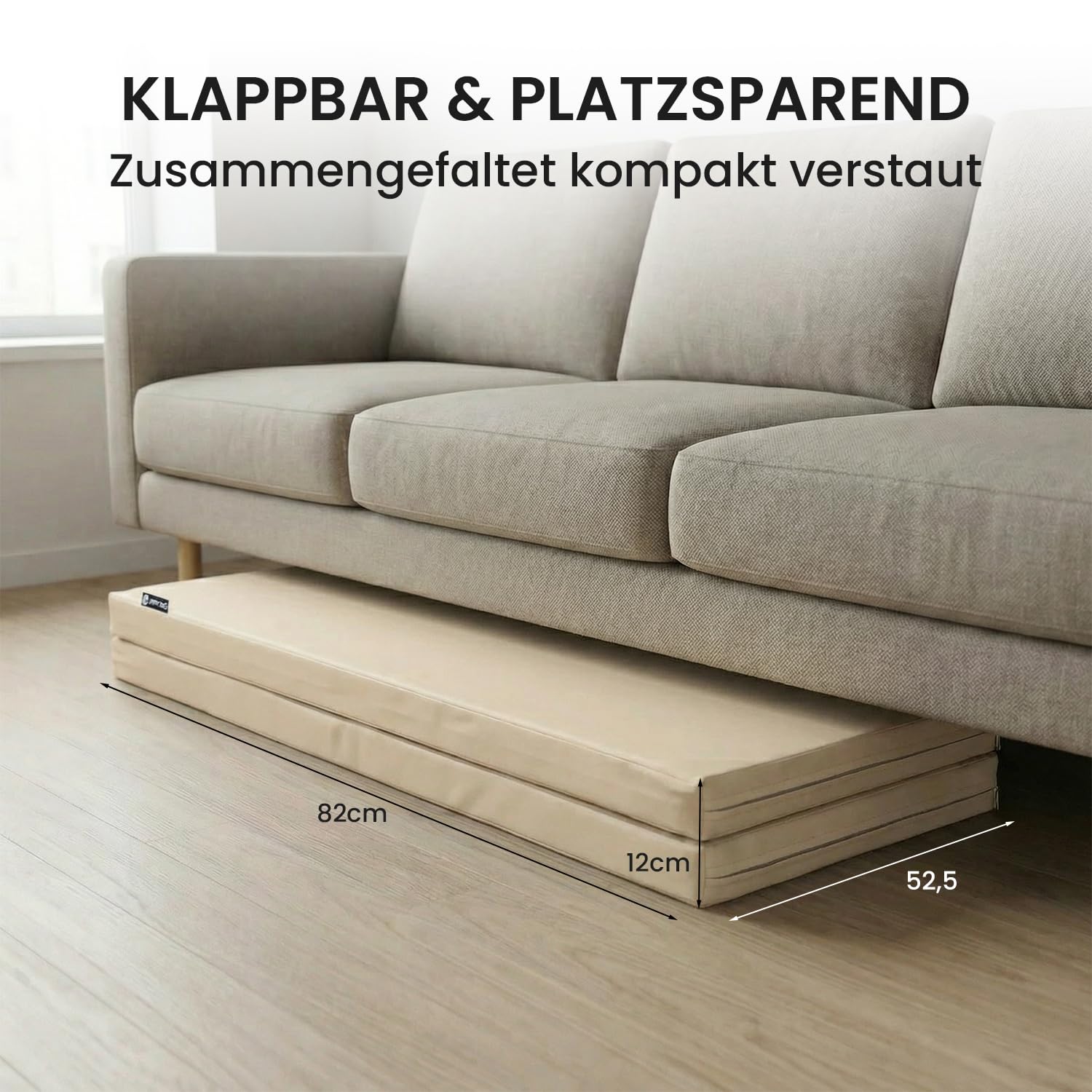 Jeflex® Klappbare Weichbodenmatte 105x82x6cm Grau – platzsparend faltbar, Kunstleder – Turnmatte & Unterlage für Klettergerüste, Sprossenwand, Sport & Spiel – Made in Germany