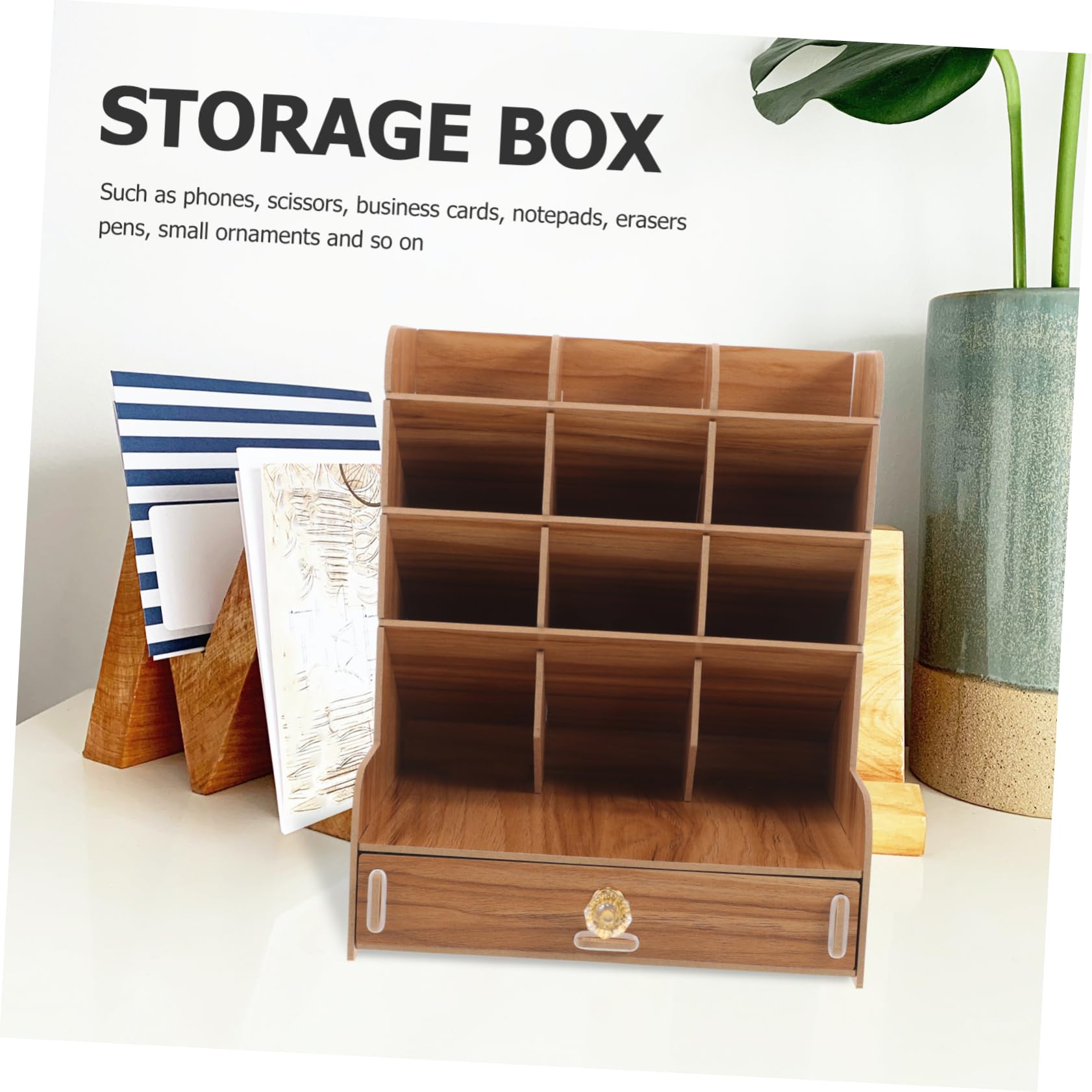 Organizador de Escritorio Diseño Simple y Limpio para Almacenar Bolígrafos y Cosméticos de Madera Compacto y Liviano para Uso en Mesa