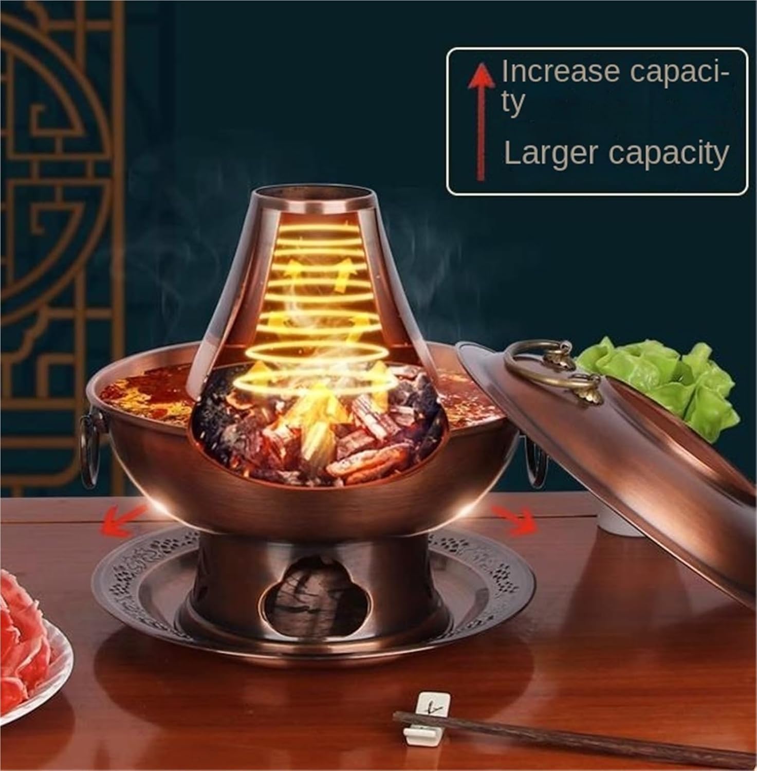 Vintage Hot Pot Hotpot Chinese Traditional Hot Pot Copper Hot Pot Features Cookware Shabu Cooker(30cm) (Copper 38cm) (Copper 36cm)