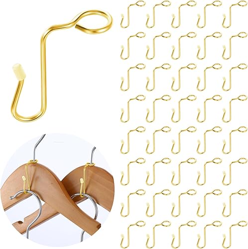 40 ganchos para colgar la ropa, de metal dorado, duraderos, de acero inoxidable, para colgar en cascada, diferentes perchas de tela, ahorran espacio