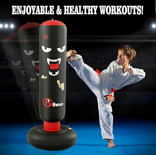 Miniatura 2 de Juego de saco de boxeo inflable independiente para niños con guantes y bomba de aire, diseñado para niños de 4 a 12 años, descompresión segura, la