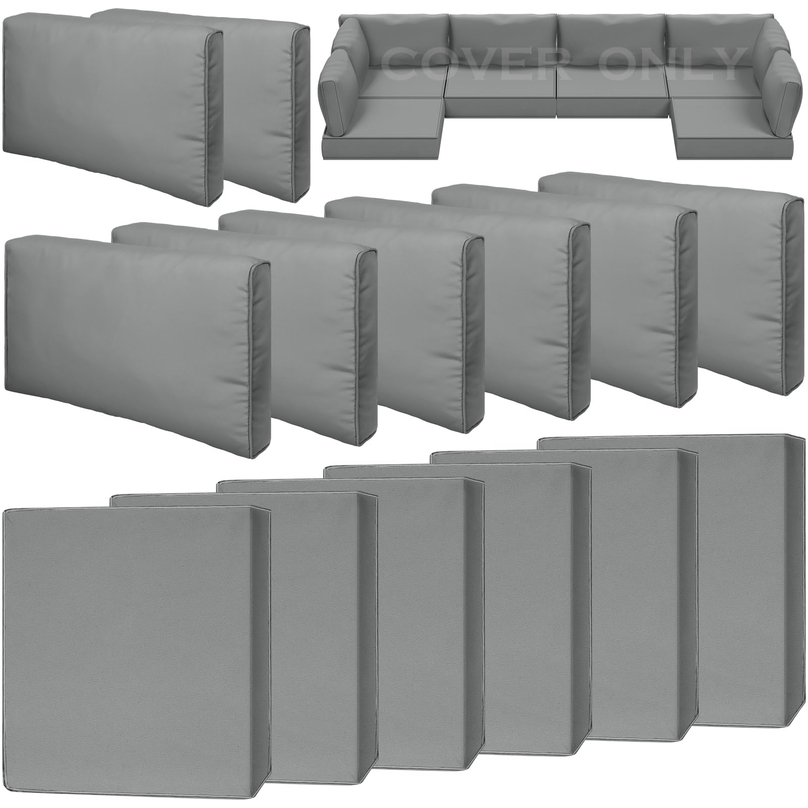 Cethytirko 14 Piece Outdoor Patio Waterproof Cushion Covers, Fits 6-Seat Wicker Rattan Sectional Couch Chair Furniture Cover Replacement Set -