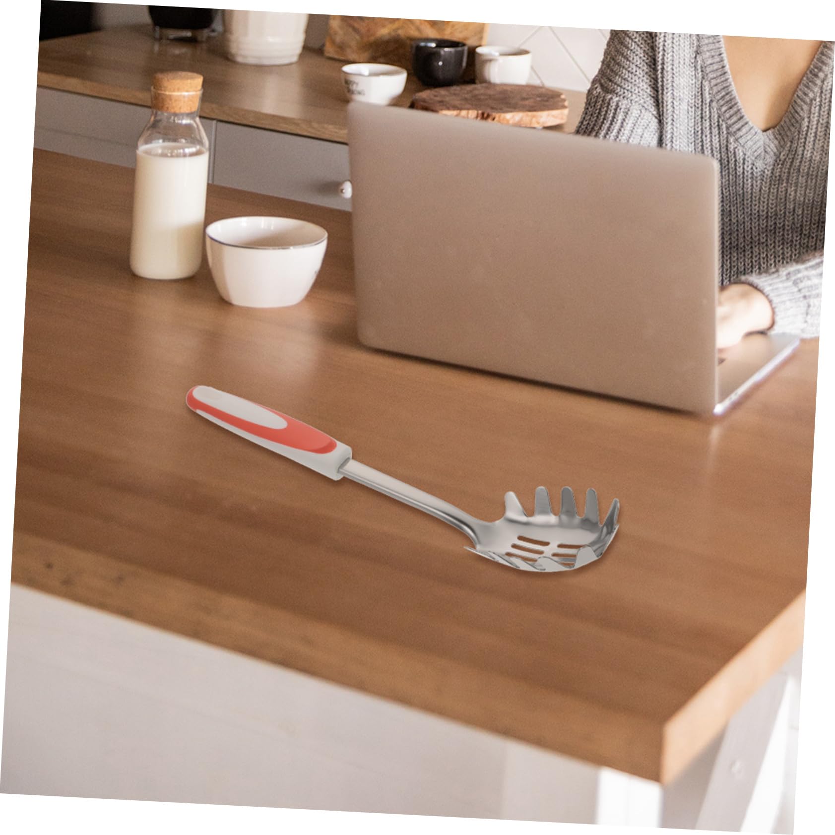 KICHOUSE 1 PC Powder Spoon Kitchen Filter Spoon Noodle Fork Spoon Spaghetti Strainer Spaghetti Fork Server Non Stick Cooking Tools Kitchen Pasta Server Pasta Serving Spoons Spagmoss Red Pp