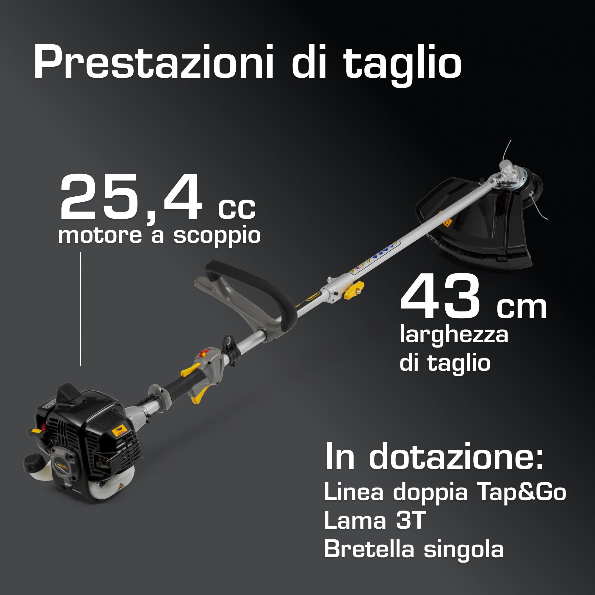 Alpina ABR 26 J Decespugliatore A Scoppio, 25,4 cc, 700 W – Asta Divisibile, Easy Start – Per Erba Incolta E Vegetazione Fitta