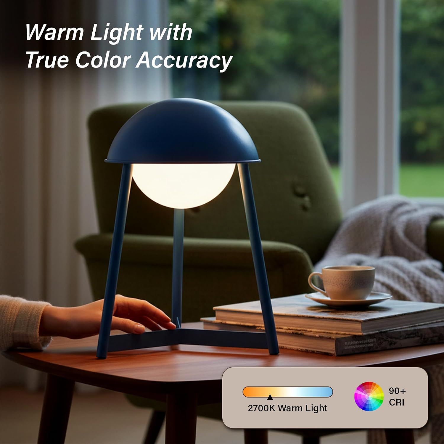 Bulbrite K70104 Kibun Helmet Rechargeable Cordless LED Table Lamp, 3-Levels Brightness Touch Sensor Control, Avalon