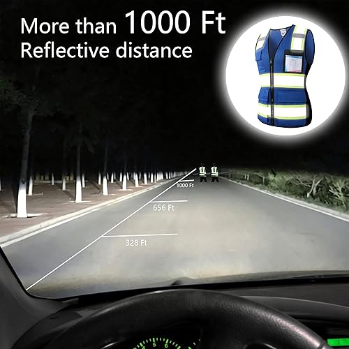 Miniatura 5 de Chaleco de seguridad reflectante de alta visibilidad para hombres y mujeres con bolsillos y cremallera frontal, cumple con los estándares ANSIISEA