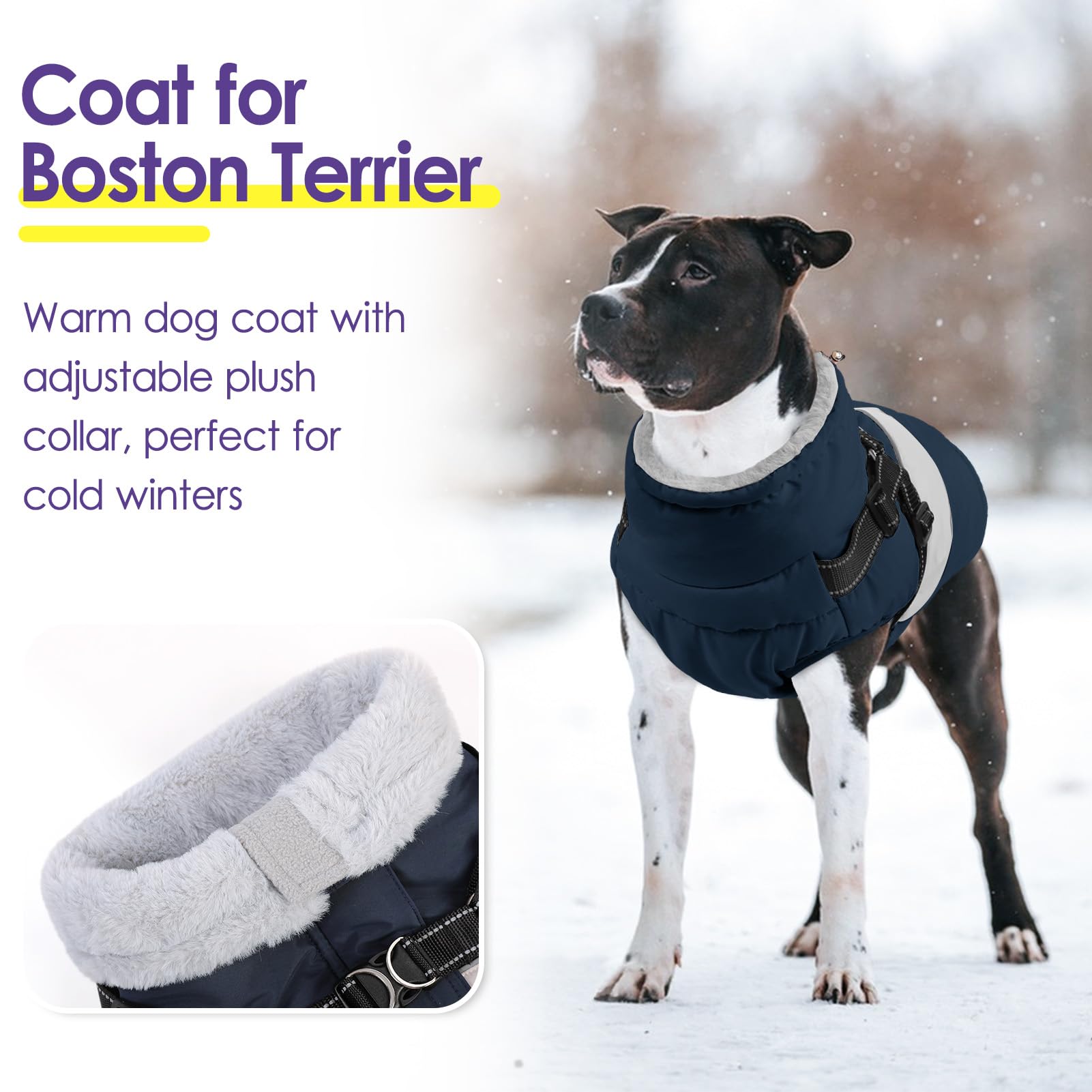 SUNFURA Chaqueta para perro, abrigo para perro grande con arnés integrado, chaqueta cálida de invierno para perro, abrigo de nieve con cremallera para perro con cuello peludo, chaquetas de forro polar