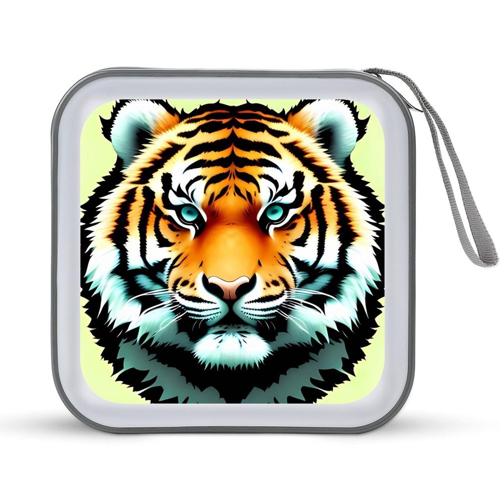 VstaDank Little Fat Tiger Head 40 Capacity CD Case with Zipper Disc, Portable Hard Plastic CD Storage Organizer, Wallet Organizer, DVD Organizer for the