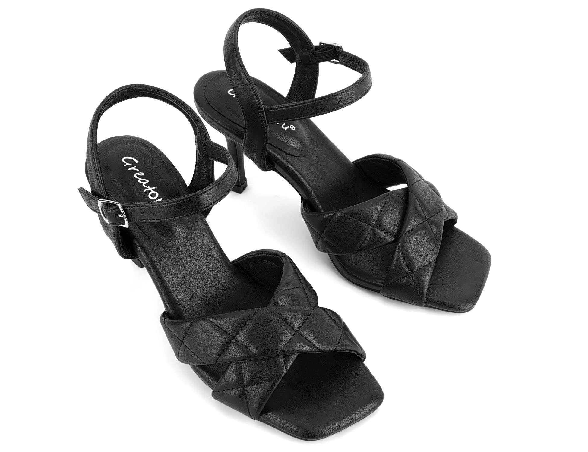 Greatonu Women's Square Toe heels Open Toe Slip-on Sandals Heeled Mules