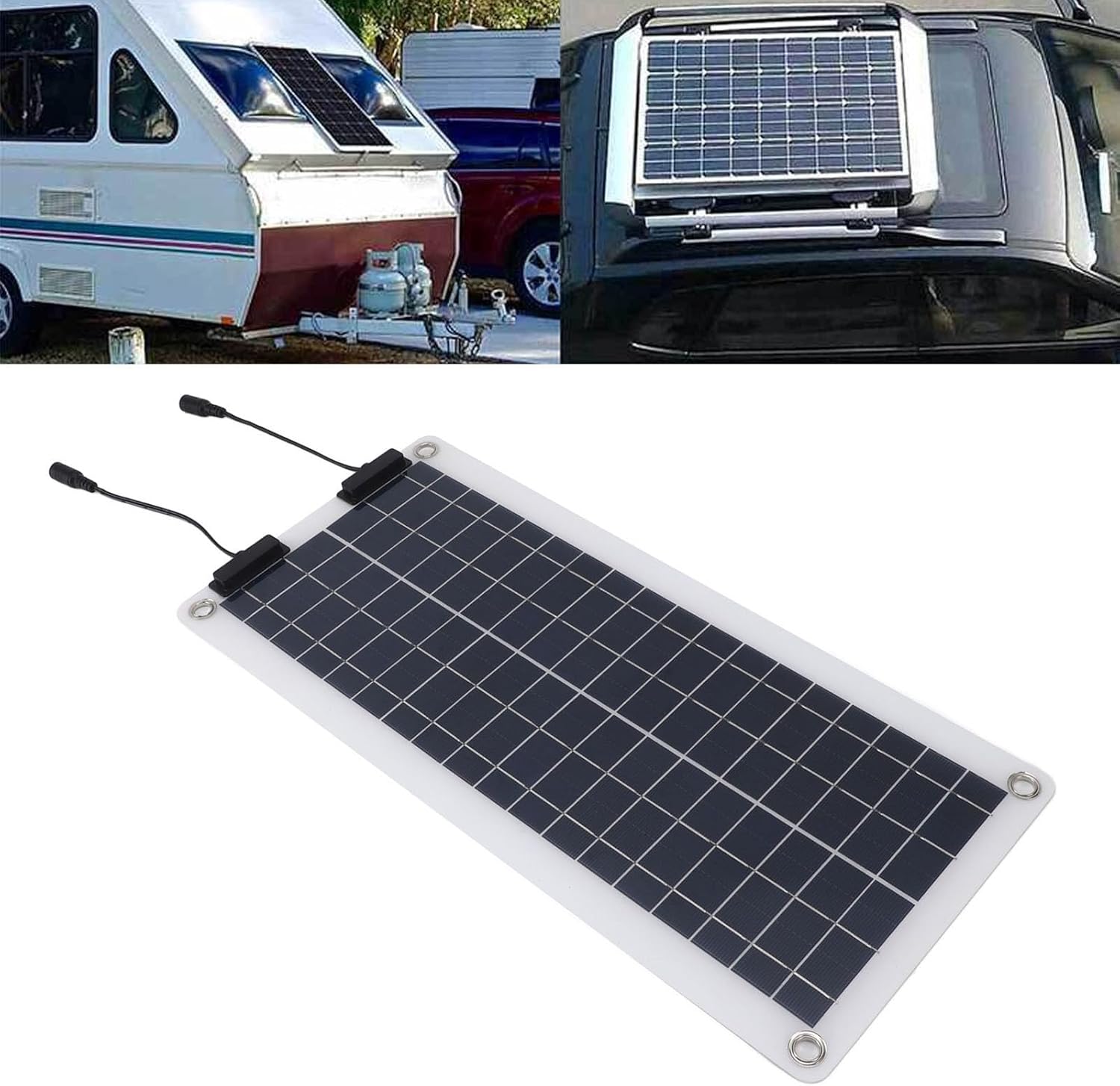 Sorandy Solar Battery Charger Maintainer DC18V Portable Solar Panel Charging Kit with OBD Charger, Red Black Battery Clip, Dual Output Ports for Vehicles Motorcycles Boats