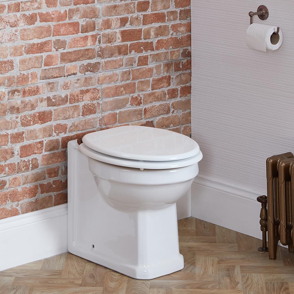 Milano Richmond Back to Wall Toilet Pan with White Seat - Oil Rubbed Bronze Hinges