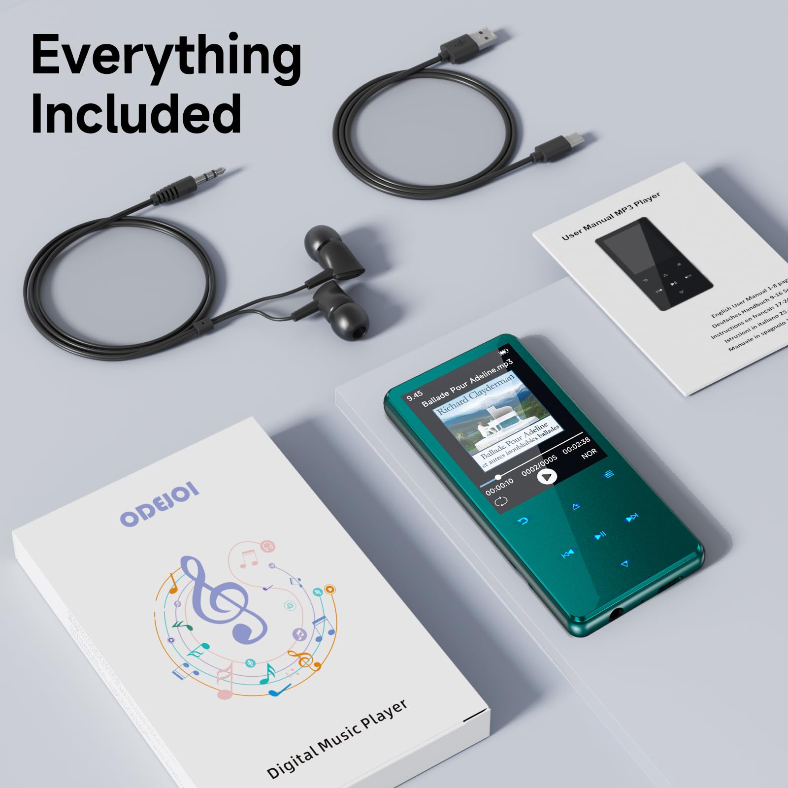 Lecteur MP3 Bluetooth 5.3 64Go écran 2,4" Touches tactiles Haut-Parleur