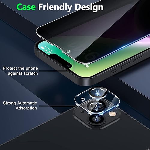 Miniatura 6 de MOOISVS - Protector de pantalla de vidrio templado de privacidad para iPhone 14 (6.1 pulgadas) + protector de lente de cámara (2 paquetes), película