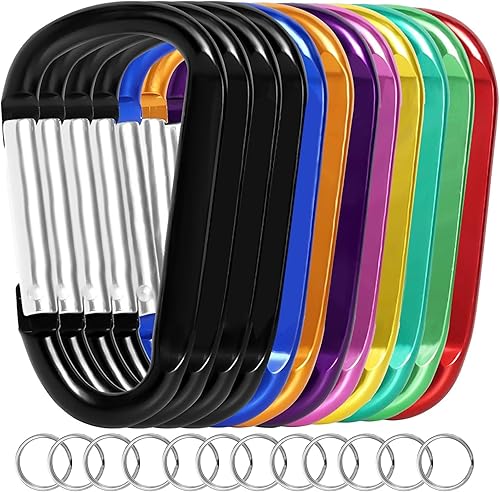 12PCS Carabiner Keychain Clip - 3" Aluminum Caribeener Key Clip,D Ring Shape Nonlocking Carabeaner Hook Buckle,Multi-Function Spring Snap Key Clips