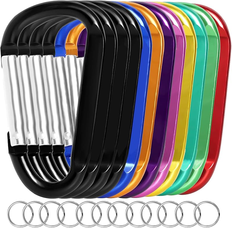 12 clips para llavero con mosquetón – Clip para llave Caribeener de aluminio de 3 pulgadas, hebilla de gancho de mosquetón sin bloqueo en forma de anillo en D, herramienta multifunción con resorte para llaves para el hogar, camping, senderismo, viajes, mochila