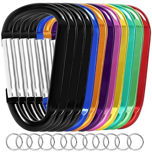 12PCS Carabiner Keychain Clip - 3" Aluminum Caribeener Key Clip,D