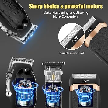 Professional Hair Clipper Set for Men Electric Shaver Razor Cordless Hair Cutting Barber Clippers Beard Trimmer Mens Grooming Kit Gifts for him (Black)