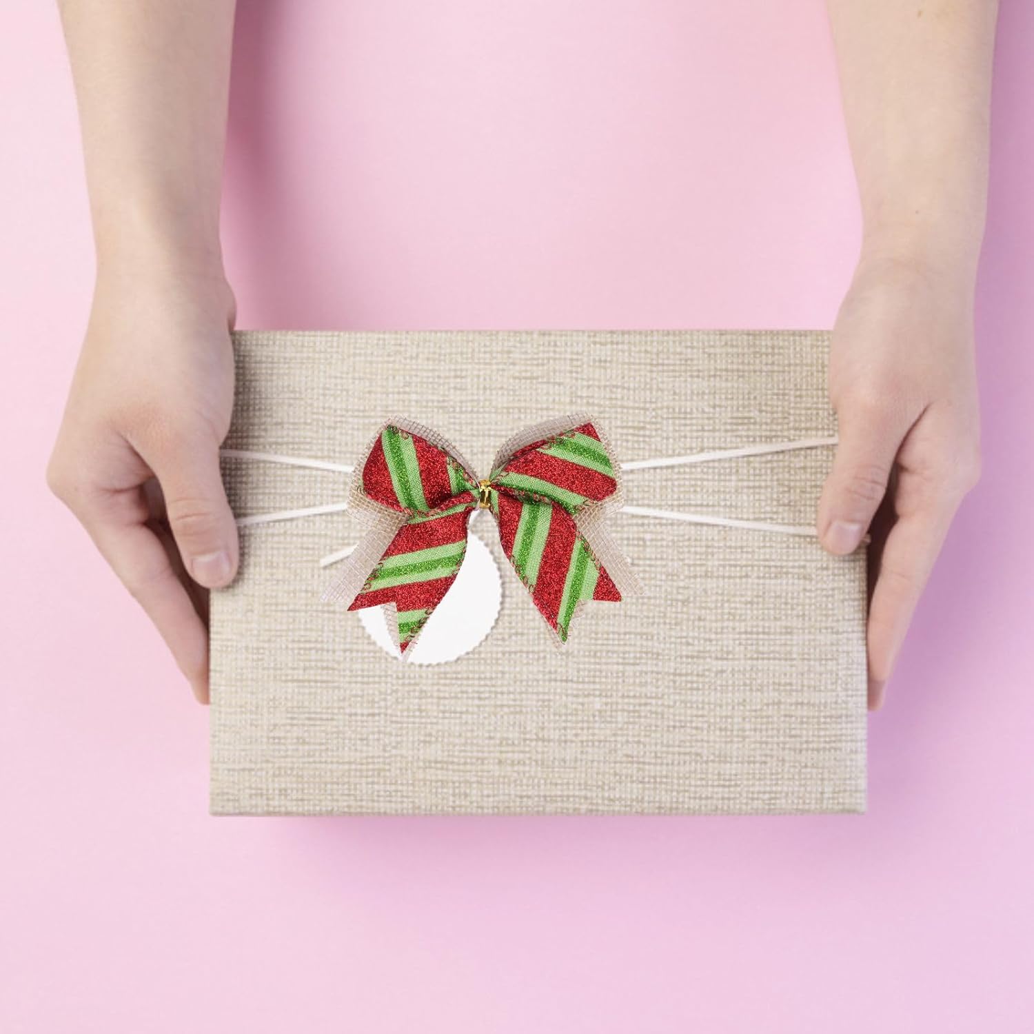 12 Pcs Christmas Candy Bow 4 Inch Burlap with Red and Green Dot Bows Glitter Stripe Candy Cane Lollipop Peppermint Wreath Bows for Xmas Door Garland DIY Candy Themed Party Supplies (Christmas) - Image 7