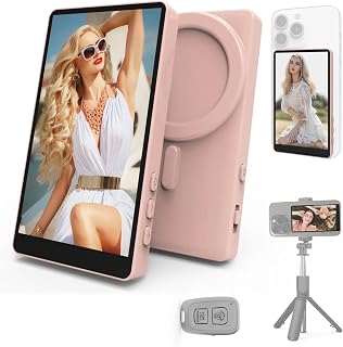 Vamvo Magnetic Selfie Monitor Screen for iPhone & Android, 4K Wireless Vlog Screen with Remote, 180° Rotation & Screen Mirroring Content Creator Essentials for TikTok, YouTube Live Streaming (Pink)
