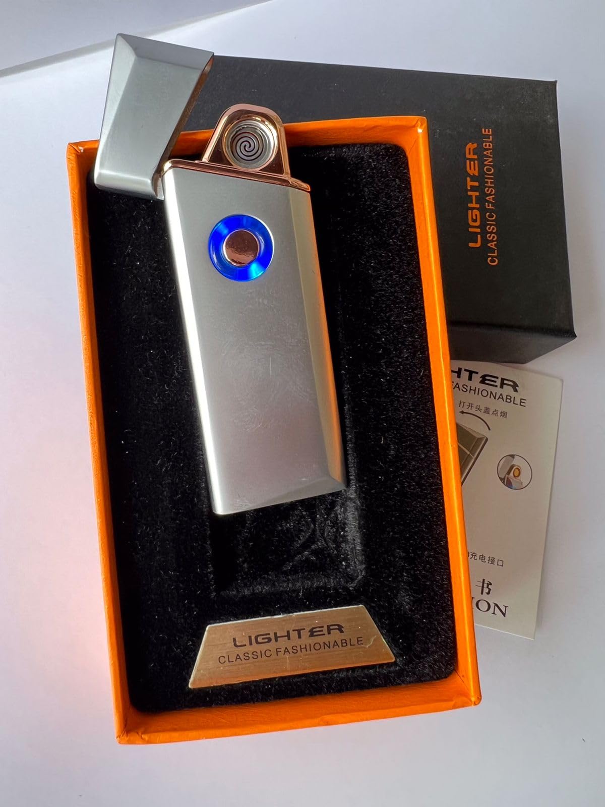 Robotux USB Electric Coil Slim Silver Lighter Keychain Lighter Windproof Lighter for Men Fire/Cigarettes-image-5