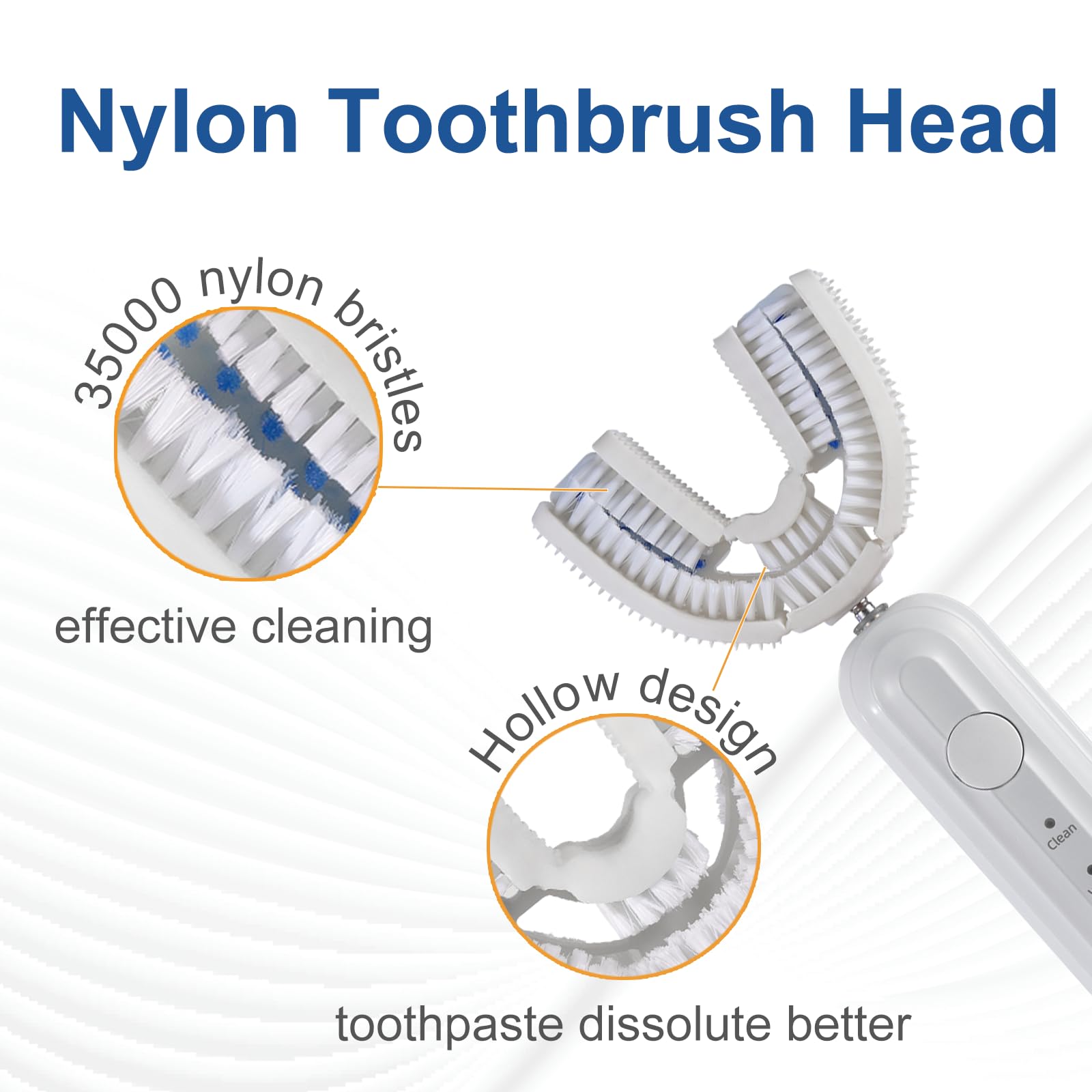 Cepillo de dientes ultrasónico en forma de U para adultos, cepillo de dientes eléctrico para limpieza de 360 grados con carga inalámbrica, impermeable IPX7, 3 modos para blanquear los dientes