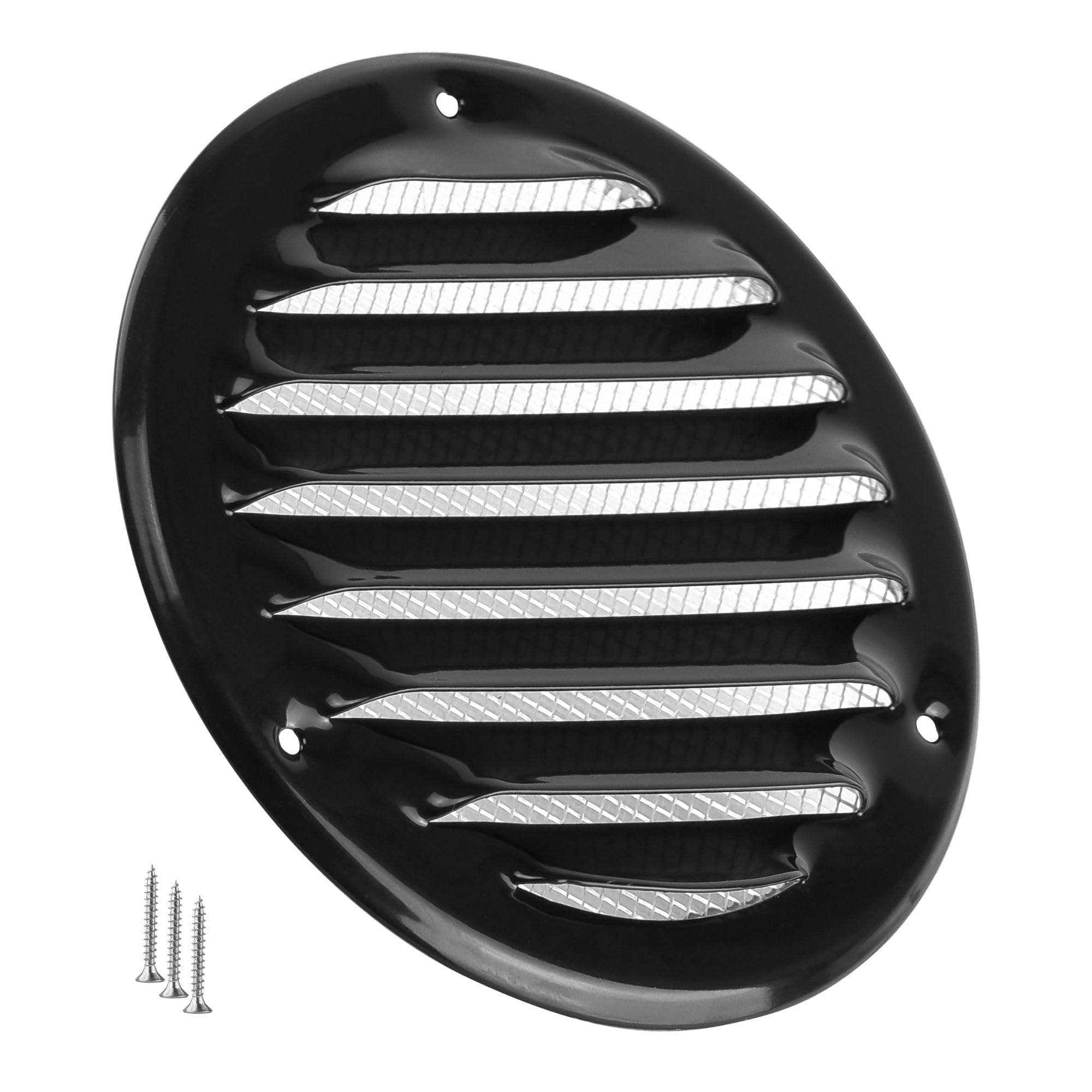 100 mm Round Vent Cover for Wall and Ceiling - 4 Inch Black HVAC Return Air Grille with Mesh Screen - Metal Soffit Vents for Outdoor and Indoor Use - Ventilation Grille for Bathroom Kitchen