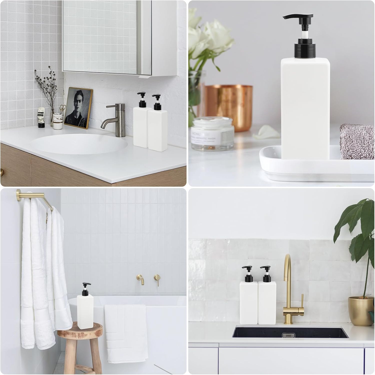 Segbeauty 4 Packs Bathroom Soap Dispenser, 16.9oz Refillable Shampoo and Conditioner Bottles, 500ml Empty Plastic Square Press Pump Bottle Hand Soap Dispenser for Modern Bathroom Kitchen Decor - Image 7