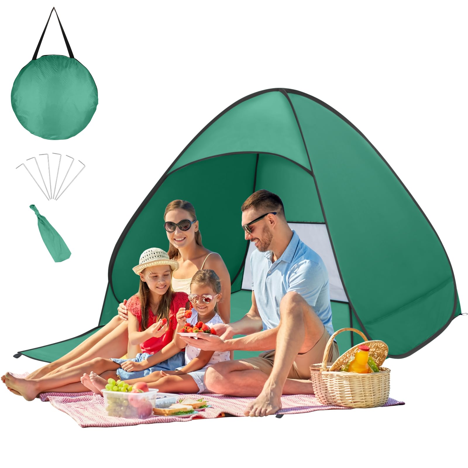 Refugio de playa Pop Up, portátil, extra ligero, automático, para 1-2 personas, incluye bolsa de transporte y estacas, tienda de campaña para familia, playa, jardín, camping (verde)