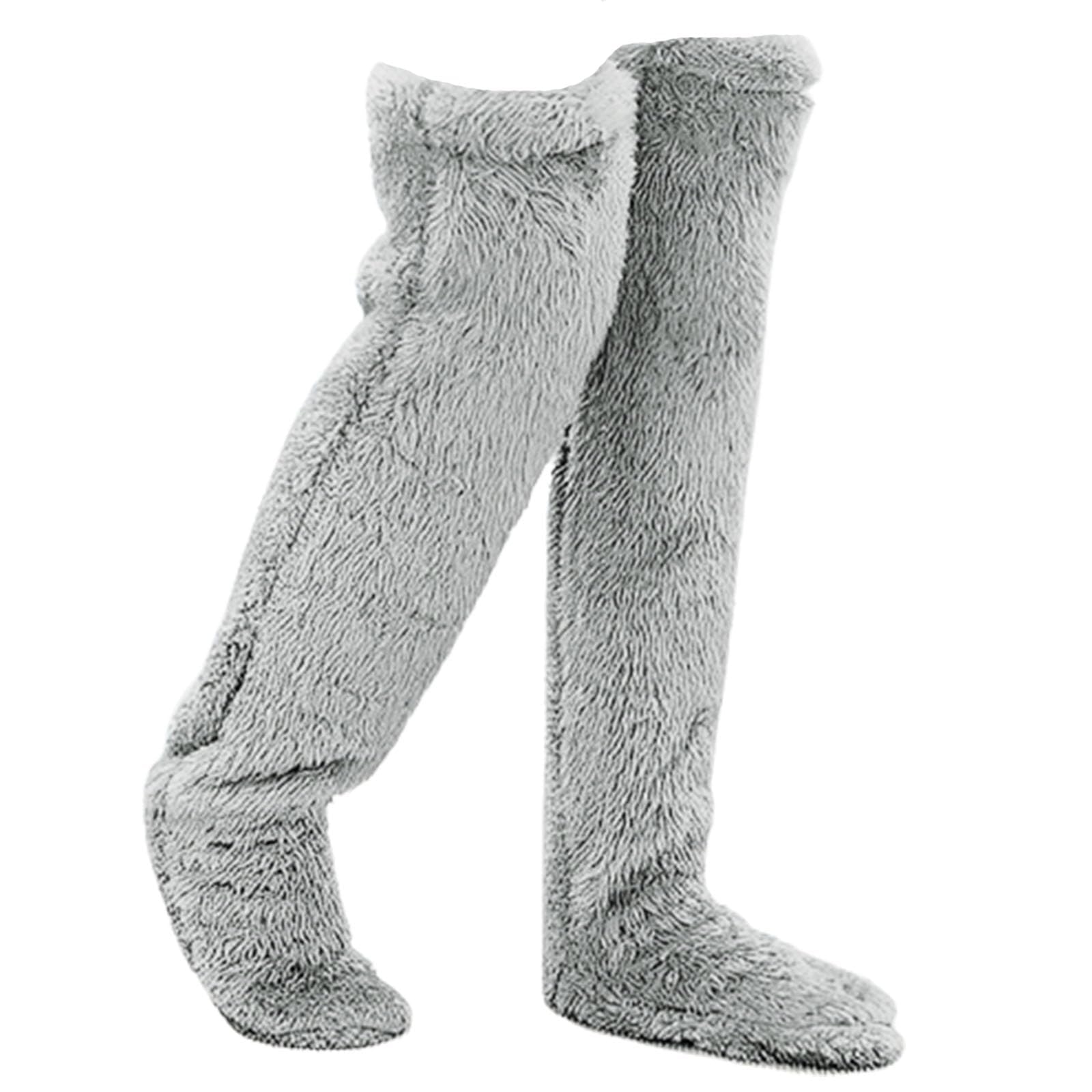 Ninoclar Women's Grey Snuggs Cozy Socks Thigh High, Snuggs Cozy Socks Knee High, Snuggle Paws Thigh High Socks, Fluffie, Soft And Cute Longsocks, For The Winter (Grey)