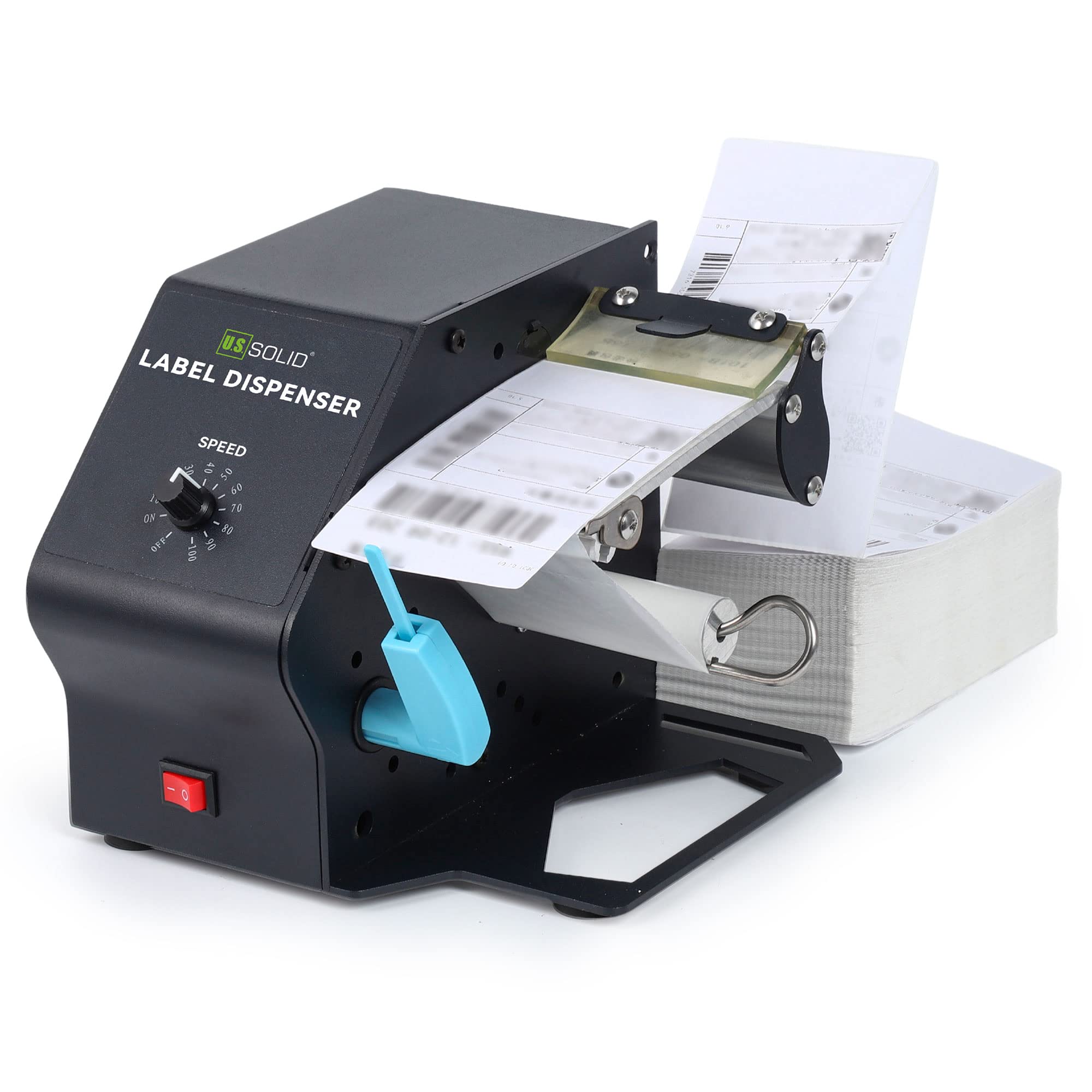 U.S. Solid Automatic Label Dispenser for Long Label Rolls and Fanfold Label - Clear and Opaque Labels - Core Sizes 1”/1.5”/3”- Adjustable Speed Label Width 0.2-4.7 in Max. Roll Diameter 11 in