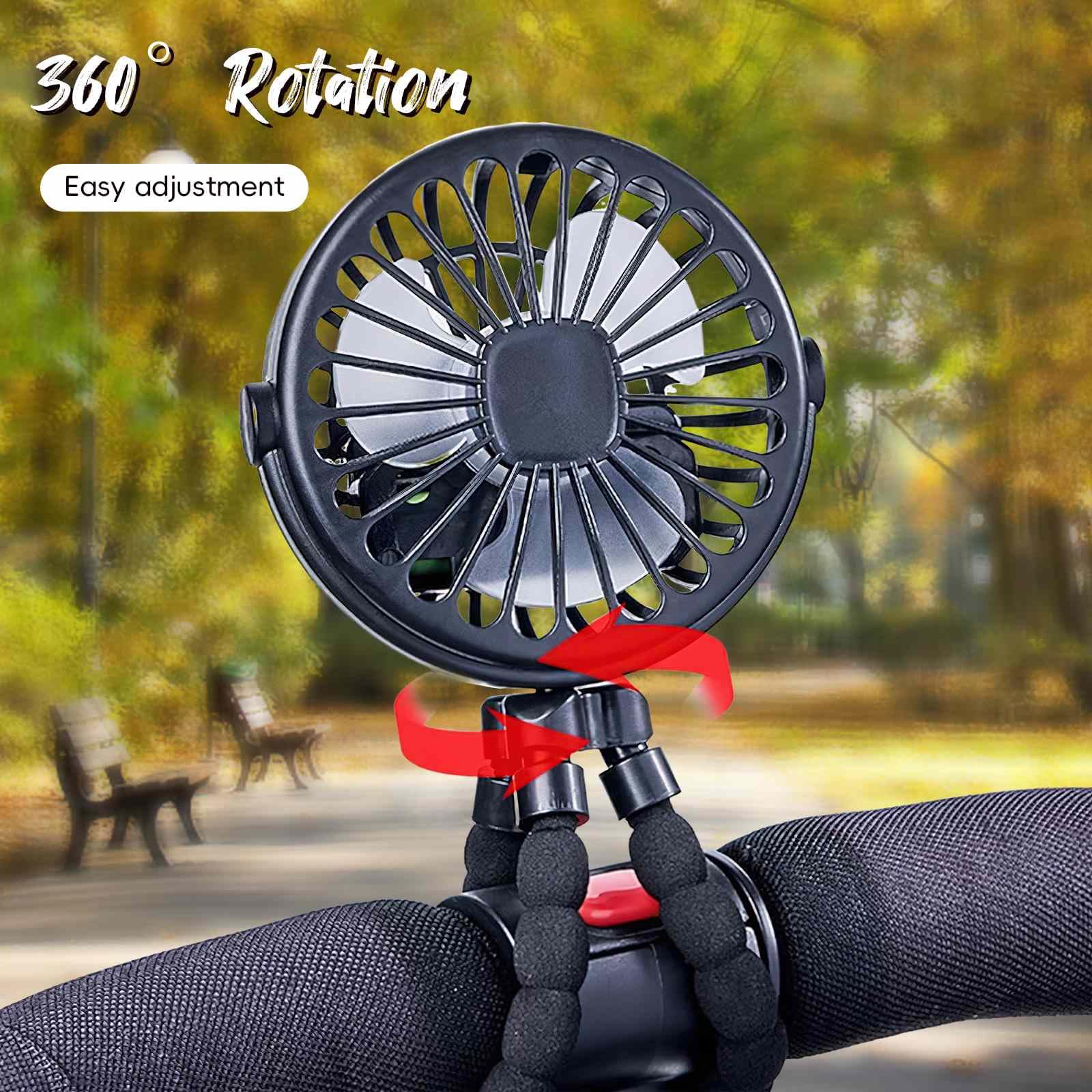 JOPWUE Ventilateur De Poussette,Ventilateur Rotation Détachable à 3 Vitesses à 360 °,Veilleuse,Ventilateur De Bureau Pour Chambre à Coucher,SièGe De Voiture,Berceau,Tapis Roulant,Voyage (Rose)