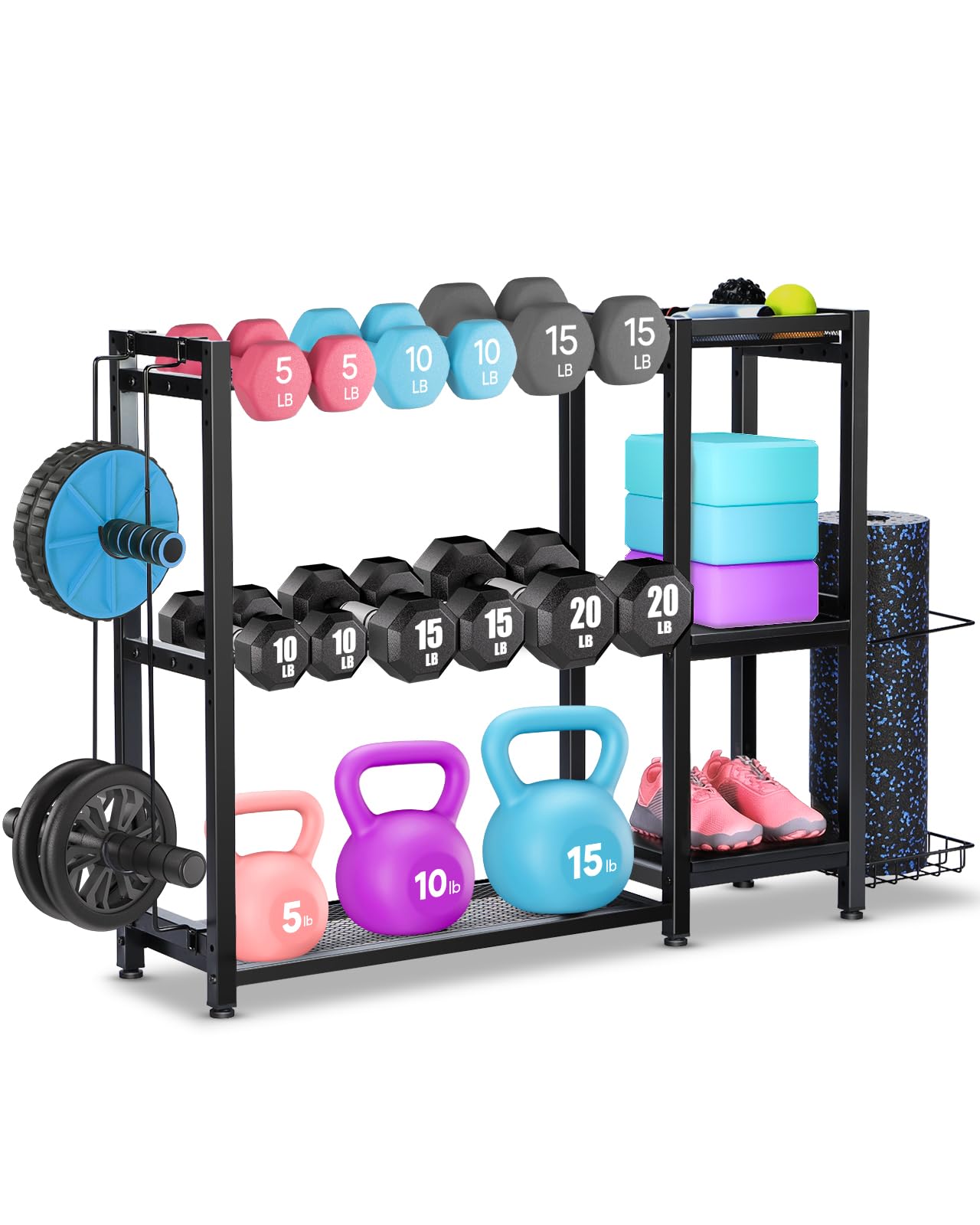 3-Tier Dumbbell Rack Stand Only - Adjustable Weight Rack for Home Gym Heavy-Duty Weight Stand for Dumbbells Kettlebells
