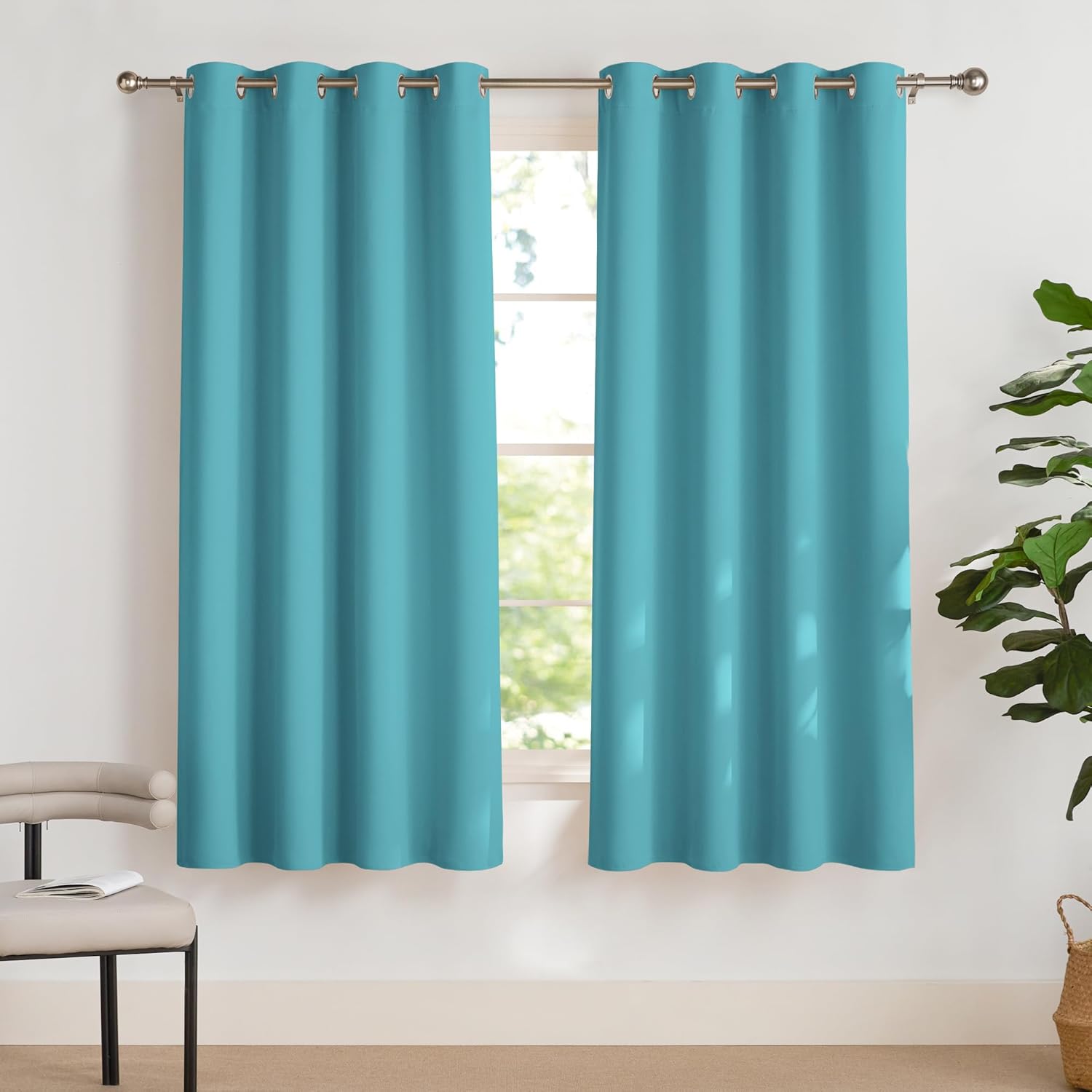 PONY DANCE Tende Oscuranti per Interni Tenda Cameretta Bambini Termica Isolante con Anelli Decorazioni Curtains Soggiorno Moderne 2 Pezzi L 140 x A 175 cm, Blu Chiaro