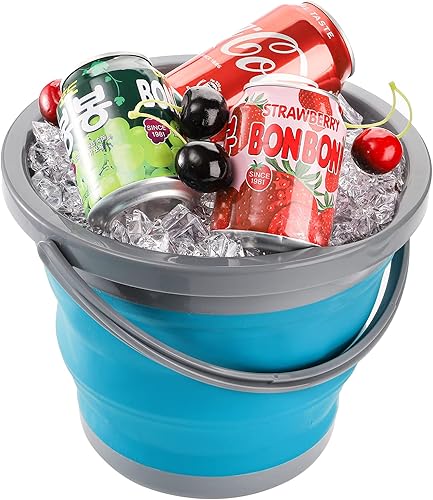 Miniatura 2 de Bekith Paquete de 2 cubos de plástico plegables con tapa de bloqueo, 5 litros1.32 galones, cubo de agua plegable portátil para pesca, para