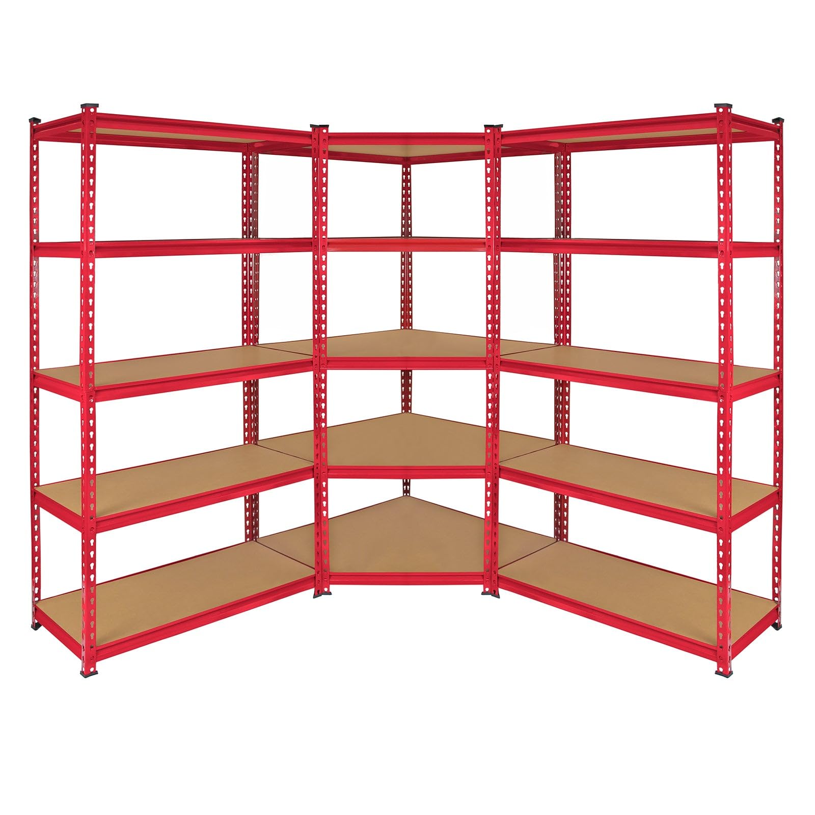 2 Estanterías Metálicas Rojas Z-Rax Sin Tornillos 90x45x183cm + 1 Estantería Esquinera Esquina Rinconera Metálica Roja Capacidad 360kg por Estante Almacenamiento Almacenaje Oficina Taller Garaje