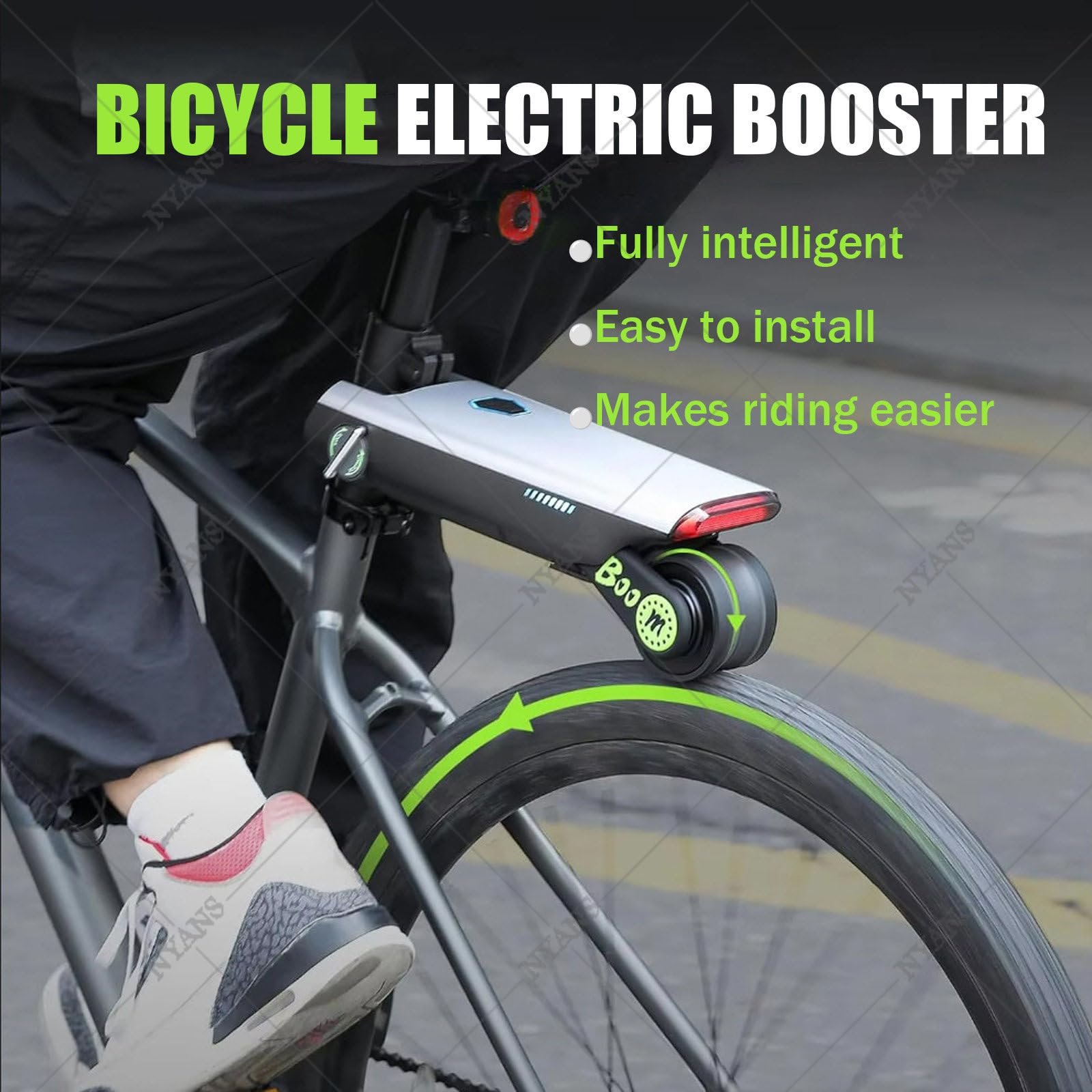 NYANS Motor Auxiliar Eléctrico para Bicicletas,4 Modos De Asistencia y 50km De Autonomía; para Bicicletas De Montaña (1,5/1,75/1,95/2,15 Pulgadas) y De Carretera (25C/28C/35C/38C) Green