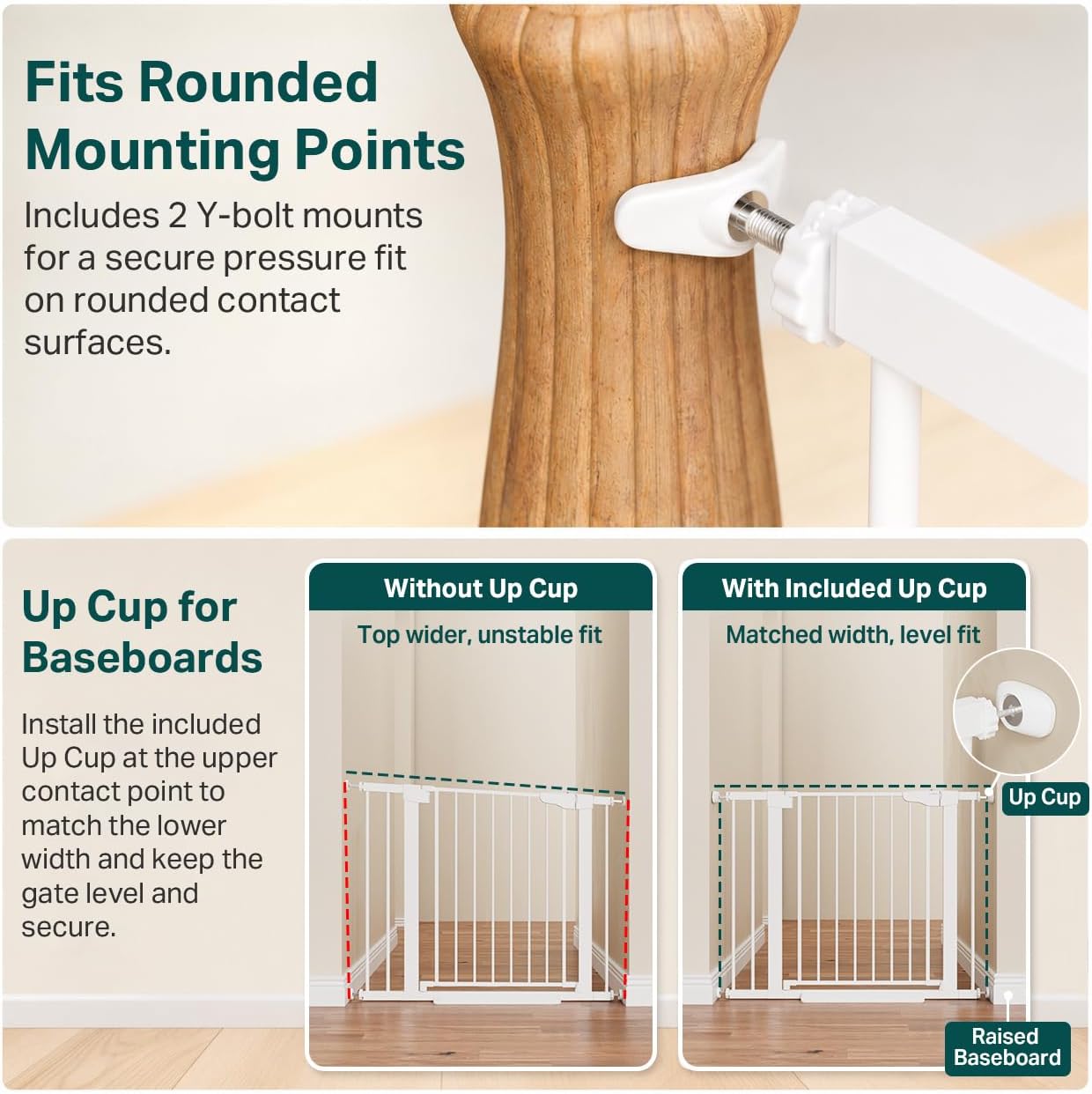 Cumbor 29.7-40.6 Baby Gate for Stairs, Mom's Choice Awards Winner-Dog Gate for Doorways, Pressure Mounted Auto-Close Pet Gates for Dogs Indoor, Safety Child Gate with Easy Walk Thru Door, White