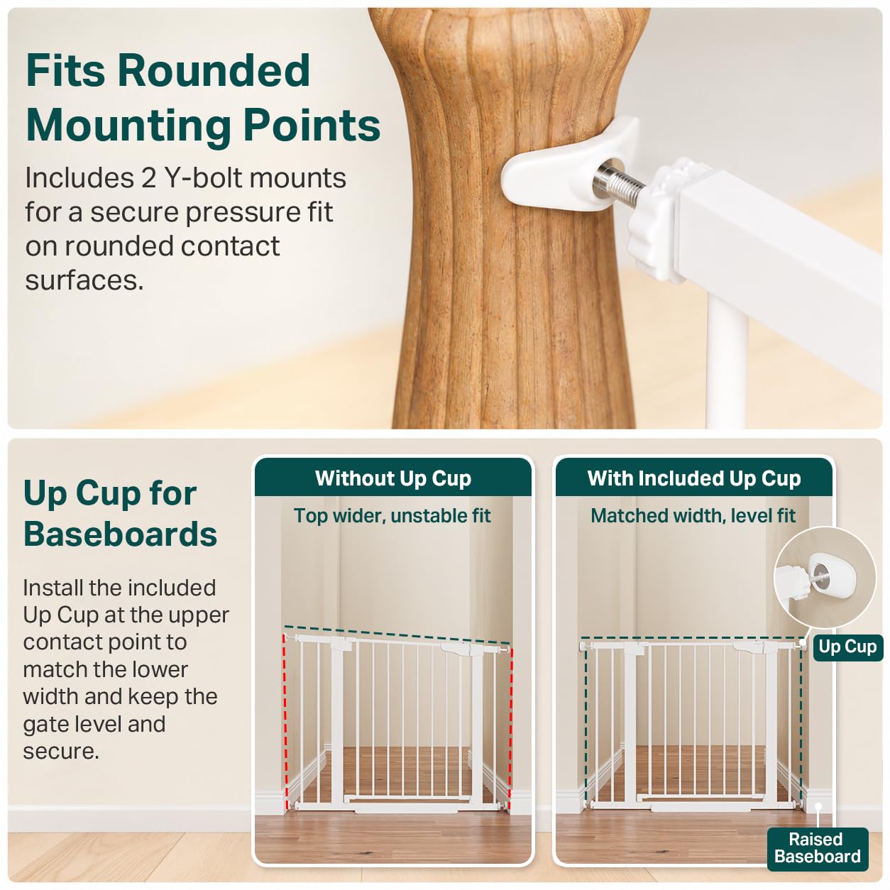 Cumbor 30-40.6 in Baby Gate for Stairs and Doorways, Dog Gate Indoor White — Amazon image 6