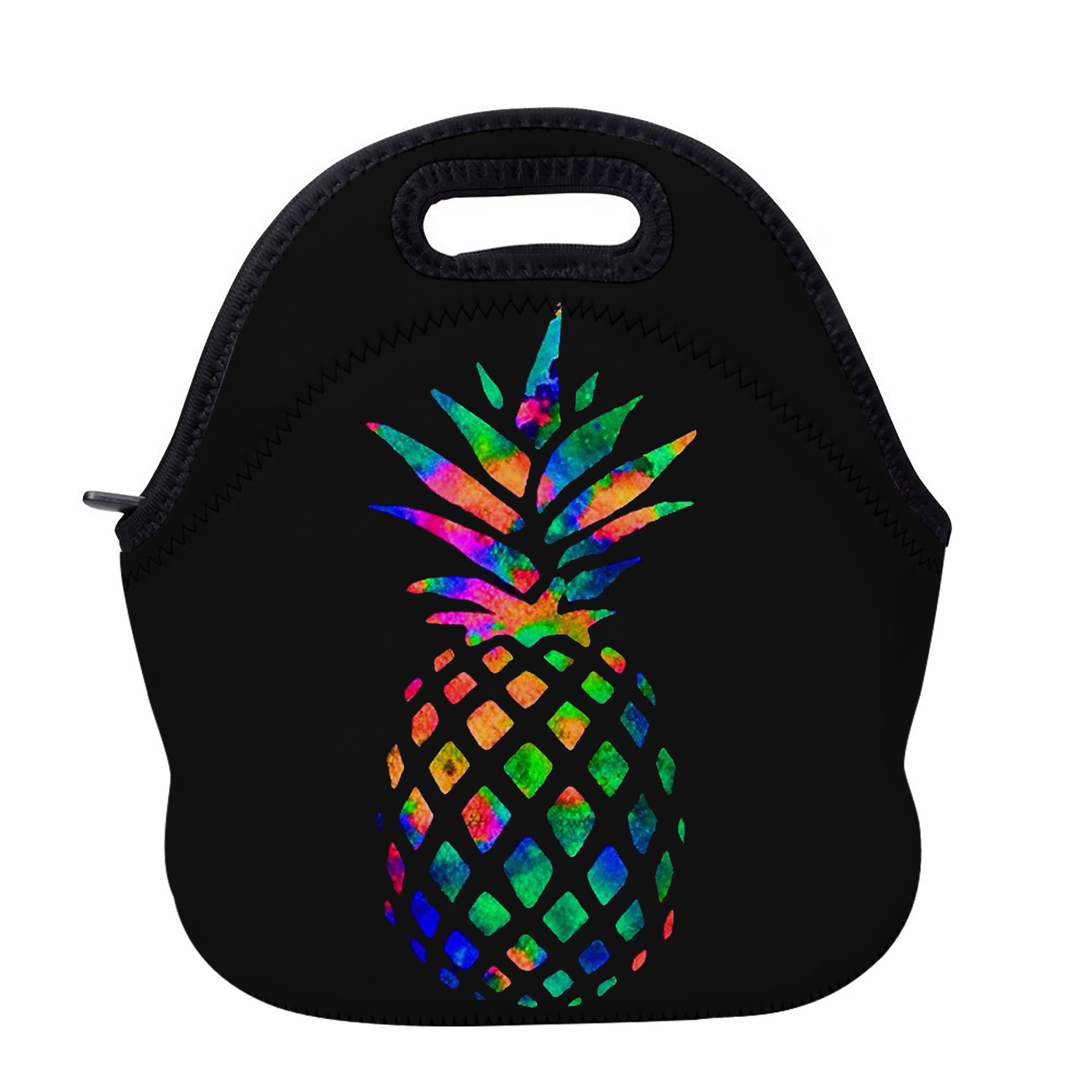 Pineapple Colorful Neoprene Lunch Bag Insulated Lunch Box Waterproof Tote Bag with Zipper for Kids Boys Girls Women Men