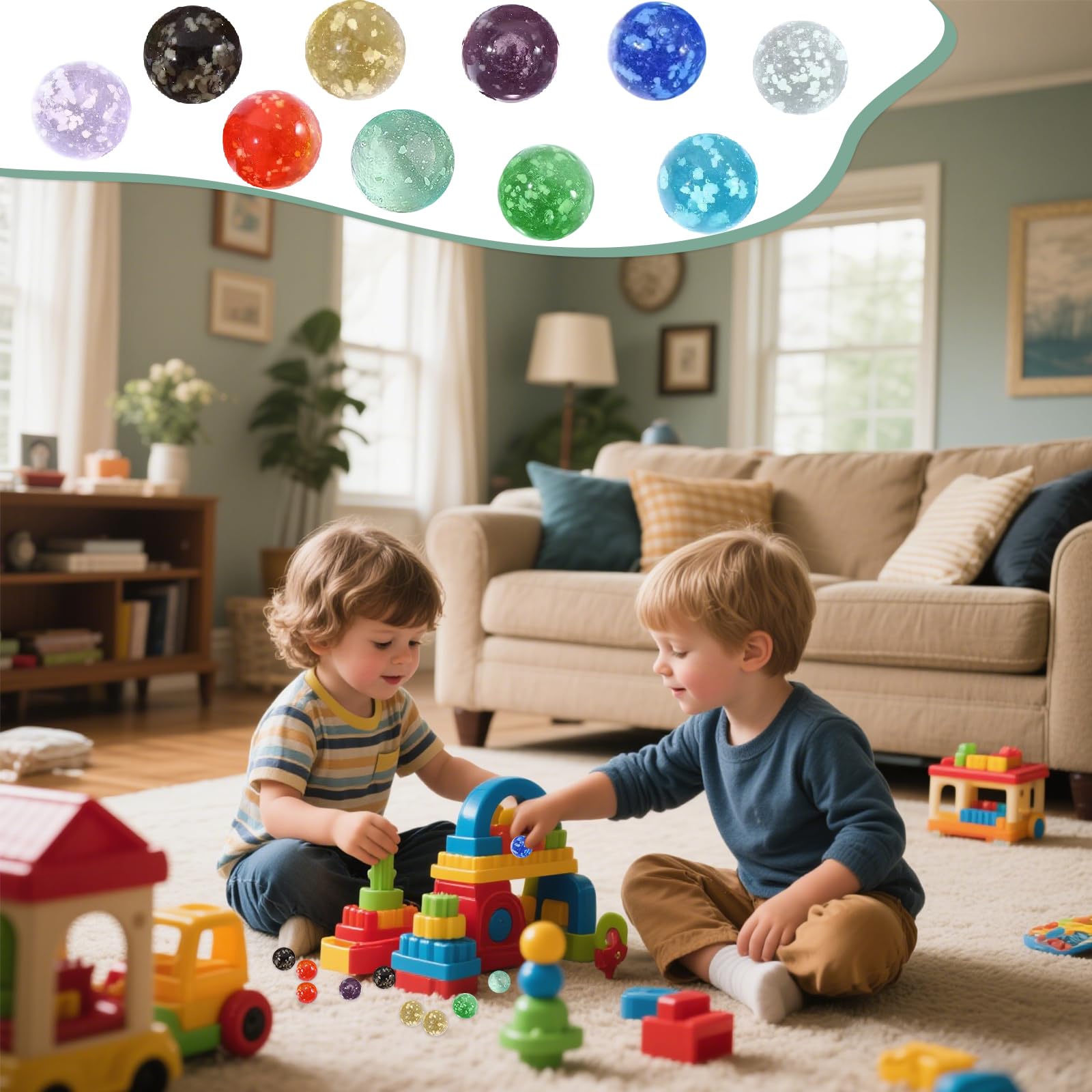 40 Canicas de Vidrio, 16mm Canicas Que Brillan en la Oscuridad, Diez Colores, Adecuado para Juegos Infantiles con canicas