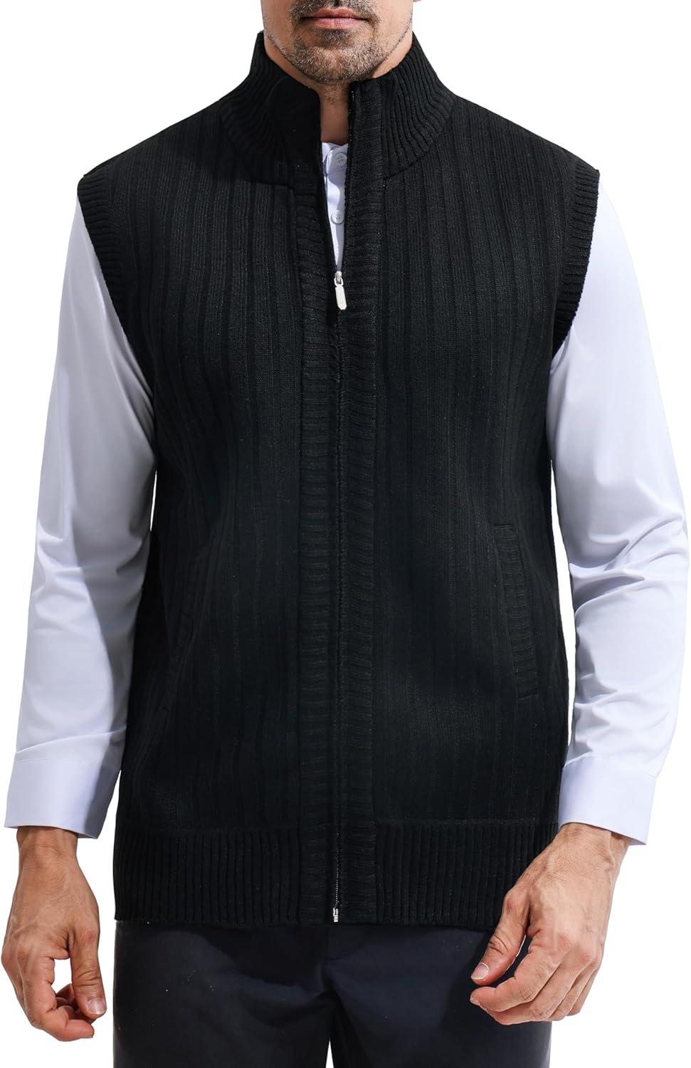 LemonGirl Men's Slim Full Zip Sleeveless Vest Cardigan Sweater