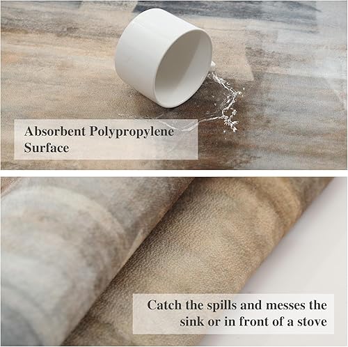 Miniatura 11 de MAYHMYO Juego de 2 tapetes de cocina de arte abstracto azul y gris, antideslizantes, lavables, 17 x 48 pulgadas + 17 x 24 pulgadas, juego de 2