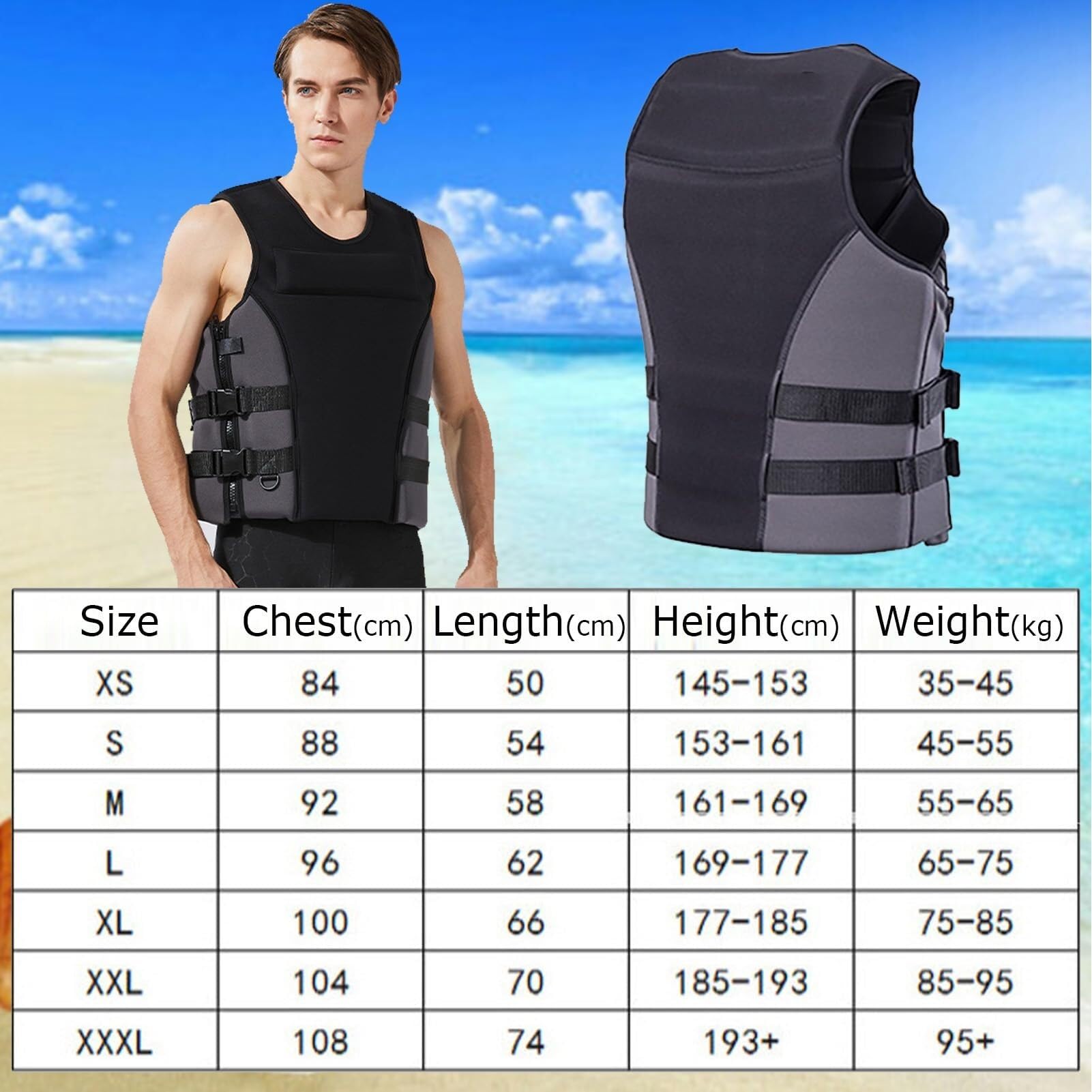 Chaleco de Kayak Unisex Ajustable Alta Flotabilidad Ligero Neopreno Anticolisión para Surf Rafting Barco Deportes Acuáticos