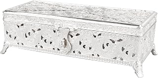 flexman Vintage Metal Jewelry Box, Large Capacity Rectangular Trinket Storage Box, Treasure Chest Organizer for Girl Women Necklace Earrings Rings